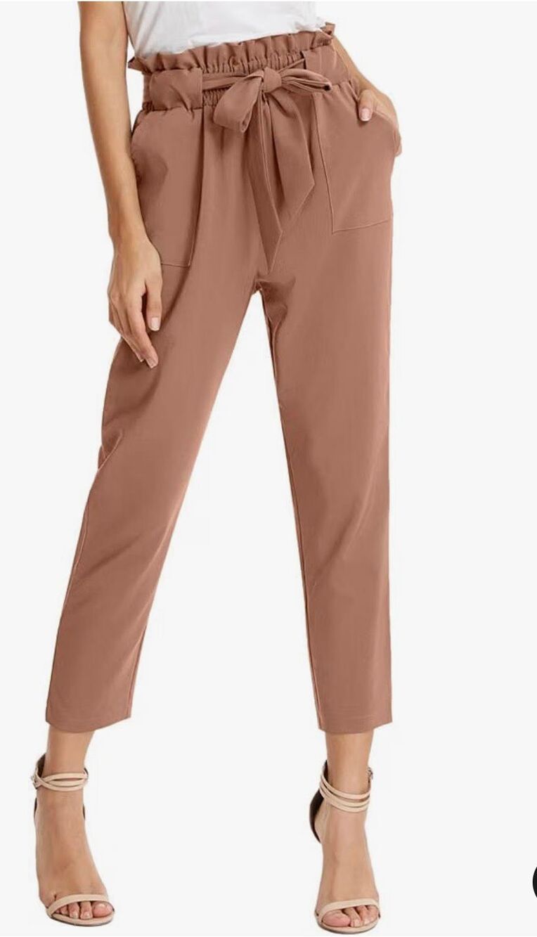 GRACE KARIN Paperbag Waist Ankle Pants Apricot Size Large Casual Career Comfort